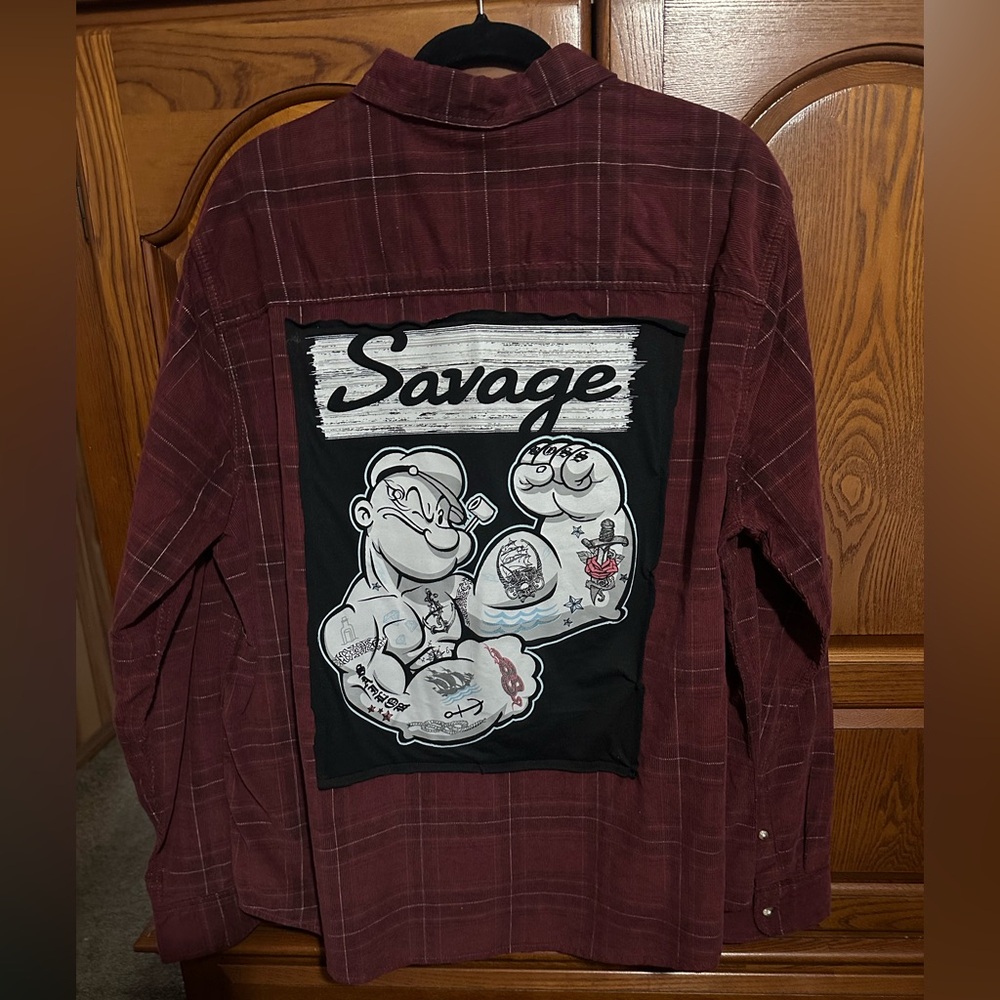 Popeye Savage upcycled corduroy tee made by me One of a Kind